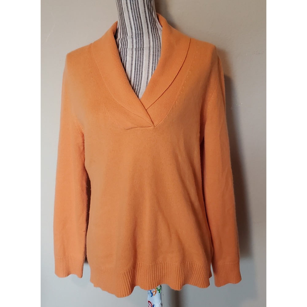 Charter Club Orange Cashmere Shawl Collar V-Neck Pullover Sweater Womens Large